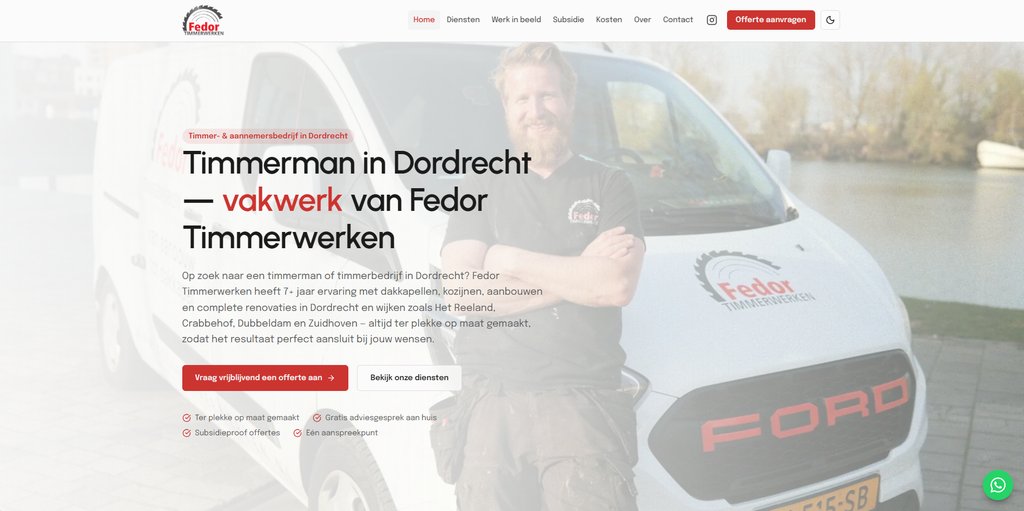Voorbeeld van de website van Fedor Timmerwerken — Timmerwerk & bouw