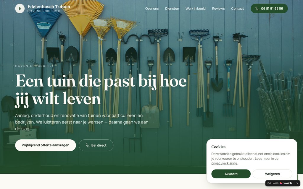 Voorbeeld van de website van Edelenbosch Tuinen — Hoveniersbedrijf